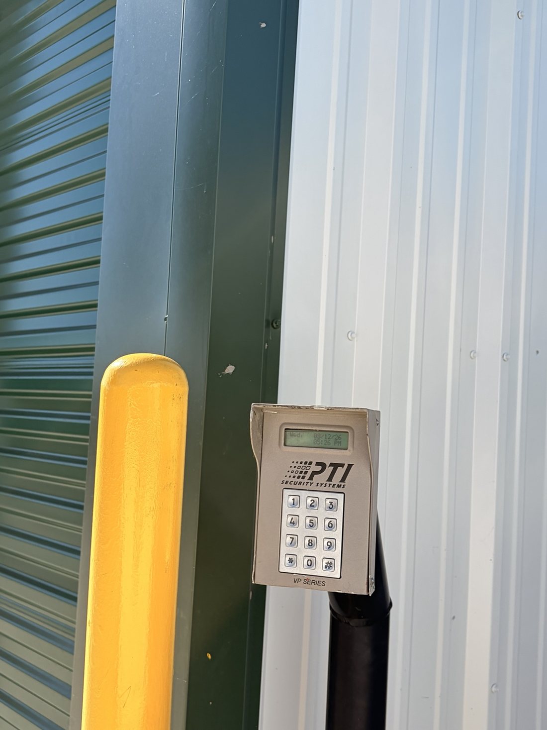 Close view of the PTI access keypad at the A-1 Self Storage entry gate