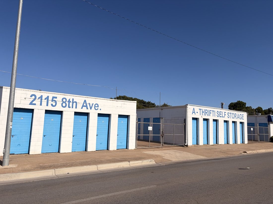 Street view of 2115 8th Ave, A-Thrifti Self Storage in Fort Worth near the Medical District